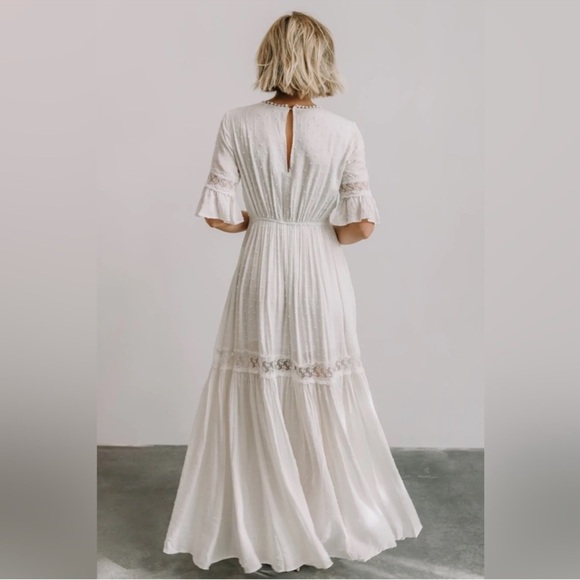 Baltic Born Rayne Deep V Swiss Dot Ivory Maxi Dress Wedding Anniversary Size M - Picture 2 of 12